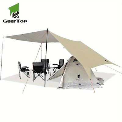 Cross-Border Outdoor Canopy for 6-8 Avtomobil yan çətirləri - khaki-silver-painted-jituo-cangqiong-four-corner-canopy-300500cm
