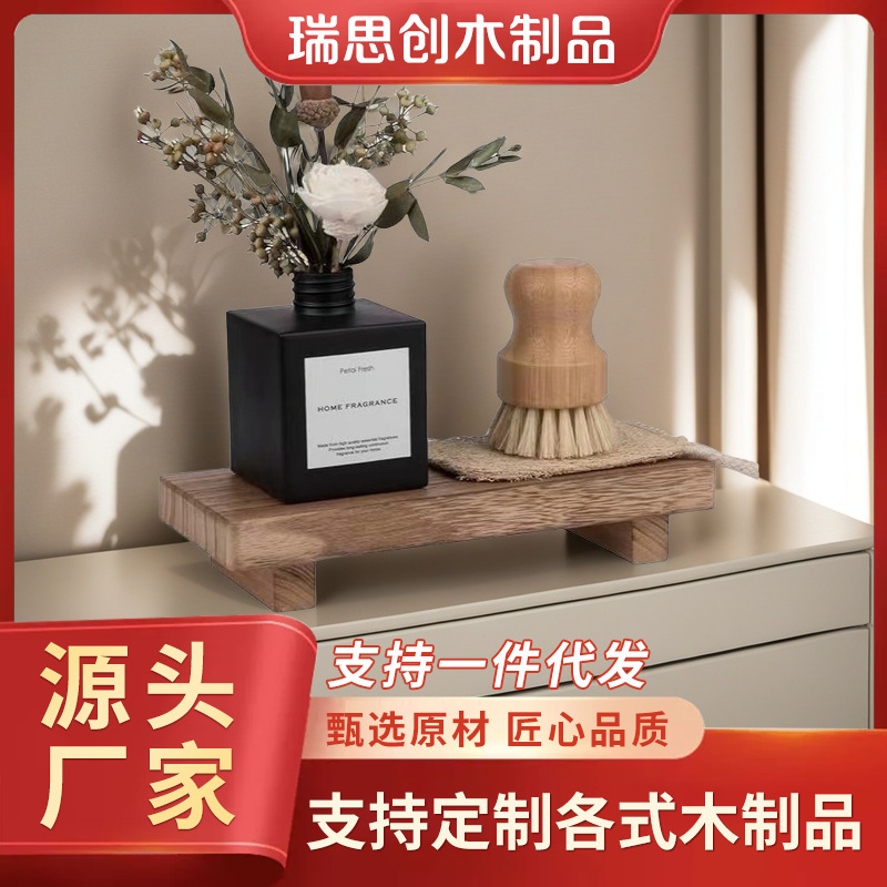 Wooden Pallet Base Rack Farmhouse Bathroom Wooden Stand Kitchen Soap Dish Rack Shelf Storage Round Tray Creative Handmade