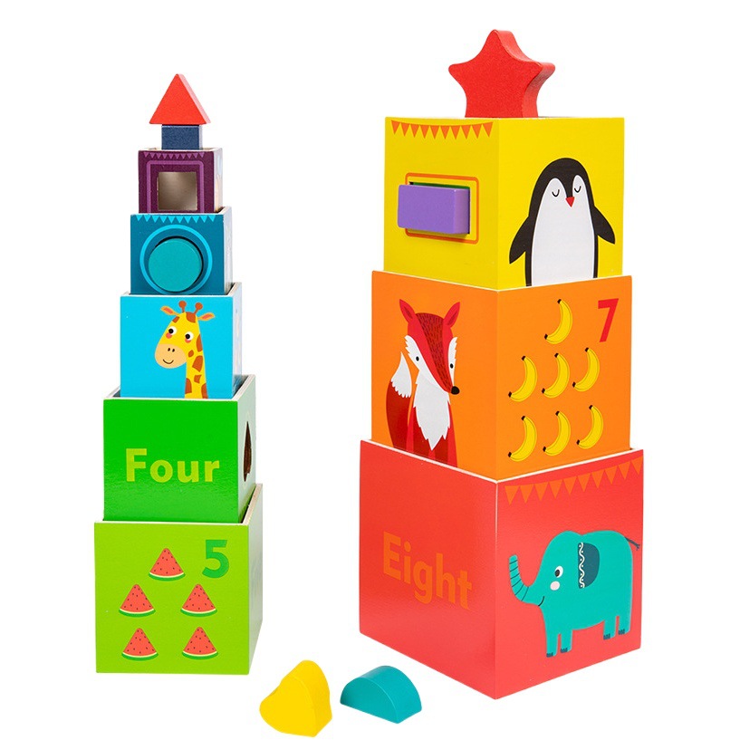 Los niños de madera creativa educación temprana color cognición figura geométrica a juego bloques de construcción caja de apilamiento digital juguetes educativos