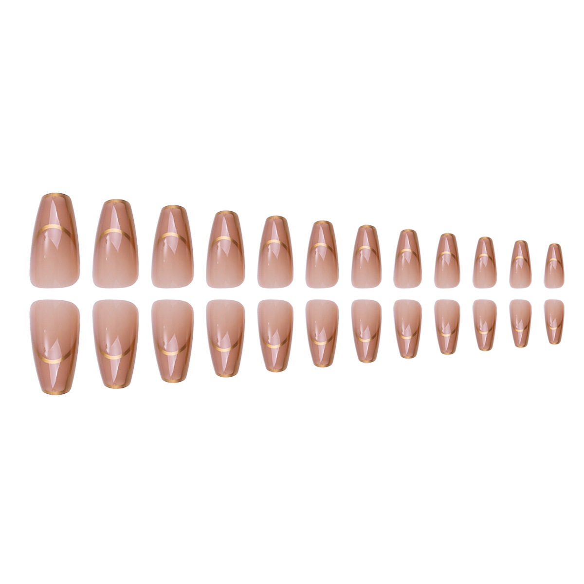 Uña falsa europea y americana ultra larga ataúd de ballet parche de uñas desnudas líneas doradas desmontables