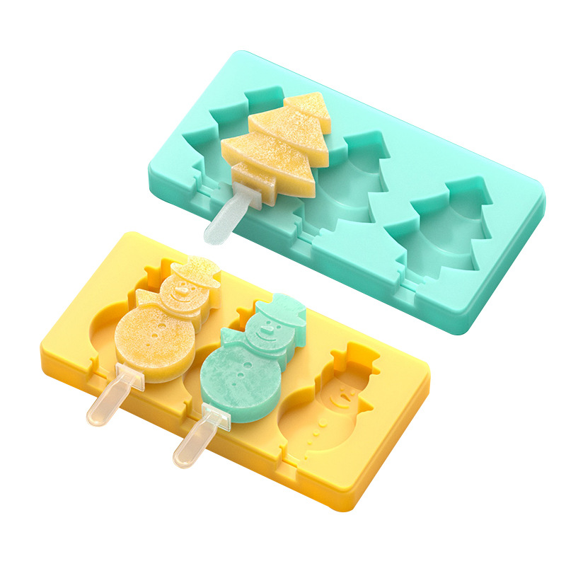 2-color helado molde de silicona muñeco de nieve de pino helado molde DIY hecho a mano molde de helado casero al por mayor