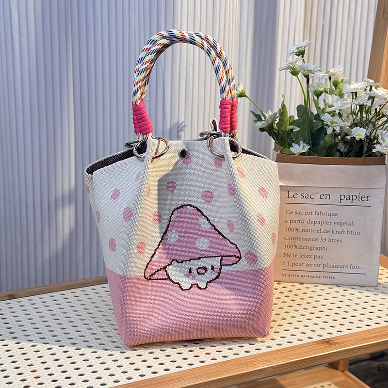 Bolsa de punto bolsas de dibujos animados para mujeres lindas bolsas de regalo de mano bolsas de bocadillos prácticas versátiles bolsas de cubo baratas gran capacidad