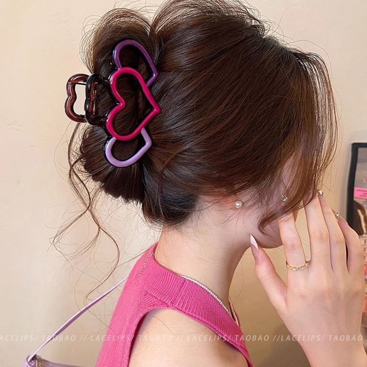 サマーラブ中空コントラストカラーグリッパー女性のハイエンド2025新しいサメクリップ後頭部ヘアクリップヘアアクセサリー|undefined