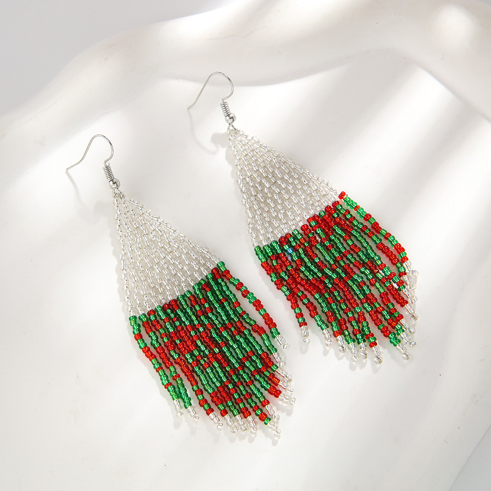 Christmas Tree, Color Block Pattern Women'S Gender Bohemian Christmas Tree Color Block Seed Bead Women's Drop Earrings 1 Pair