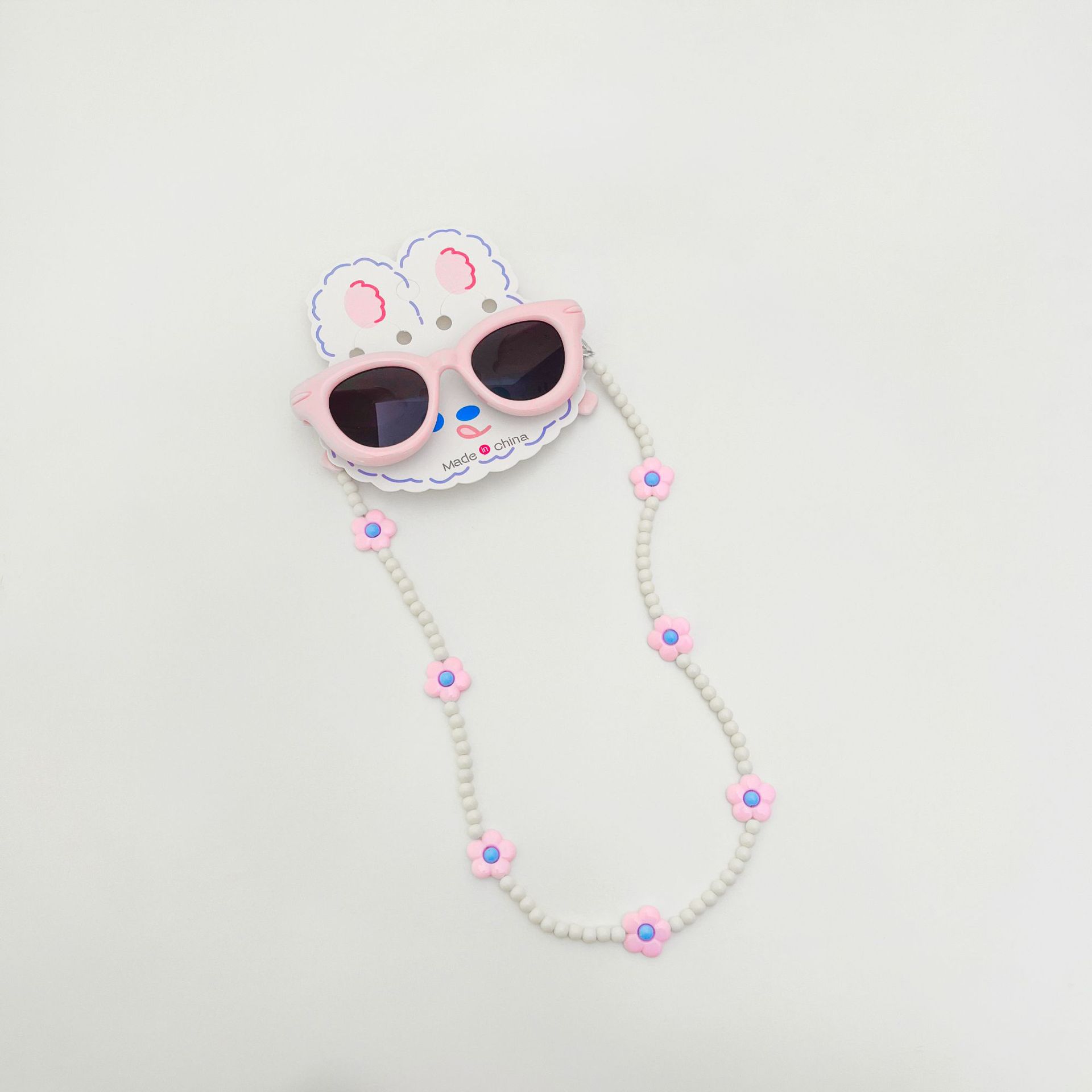 ins verano dopamina niños gafas de sol con cadena conjunto de gafas de sol anti-UV bebé colgar cuello