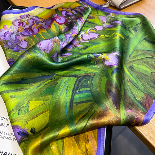 Oil painting silk scarf women's fashion silk 53 small square scarf women's silk scarf mulberry silk spring and autumn scarf decorative shawl small scarf