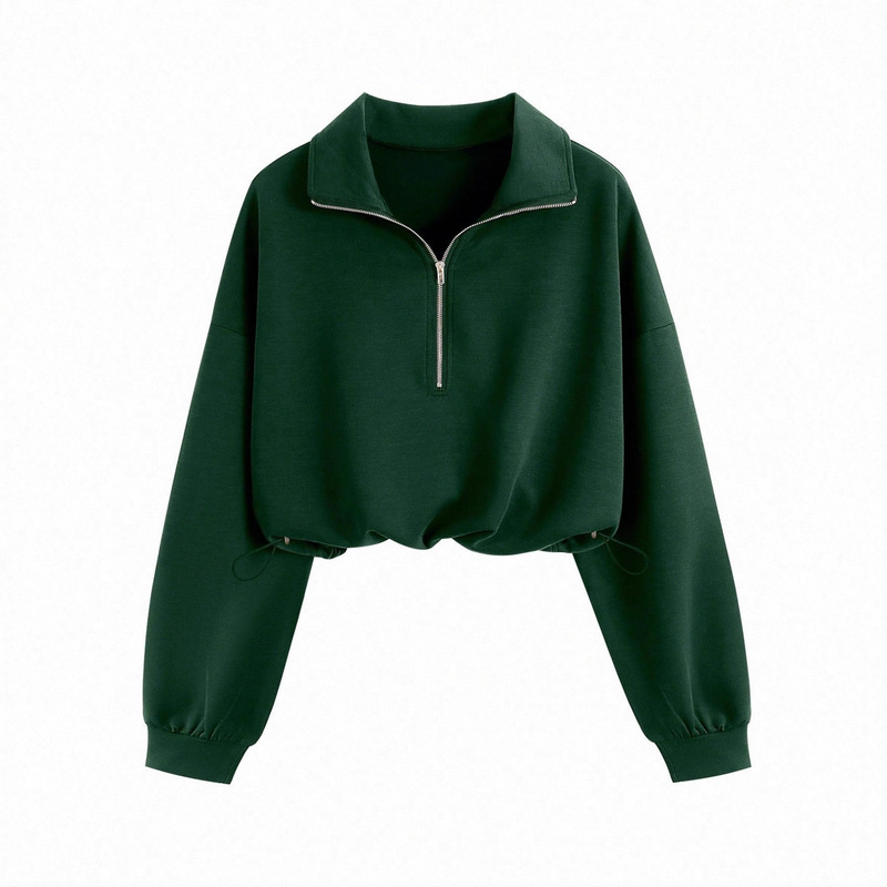 2025 New Cross-Border European and American Women's Fashion Casual Sports Half-Zip Lapel Waist-Shaping Long-Sleeve Top Jacket Winter 2025 New Cross-Border European and American Women's Fashion Casual Sports Half-Zip Lapel Waist-Shaping Long-Sleeve Top Jacket Winter