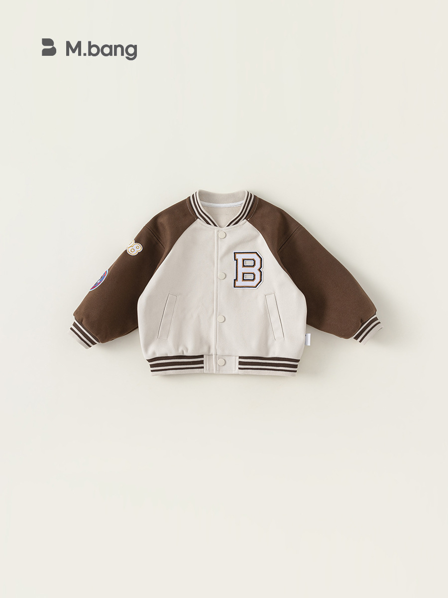 Ropa infantil Youbao Chaqueta deportiva de béisbol de estilo americano con algodón acolchado para niños, parte superior con manga raglán, abrigo de algodón grueso para otoño e invierno.