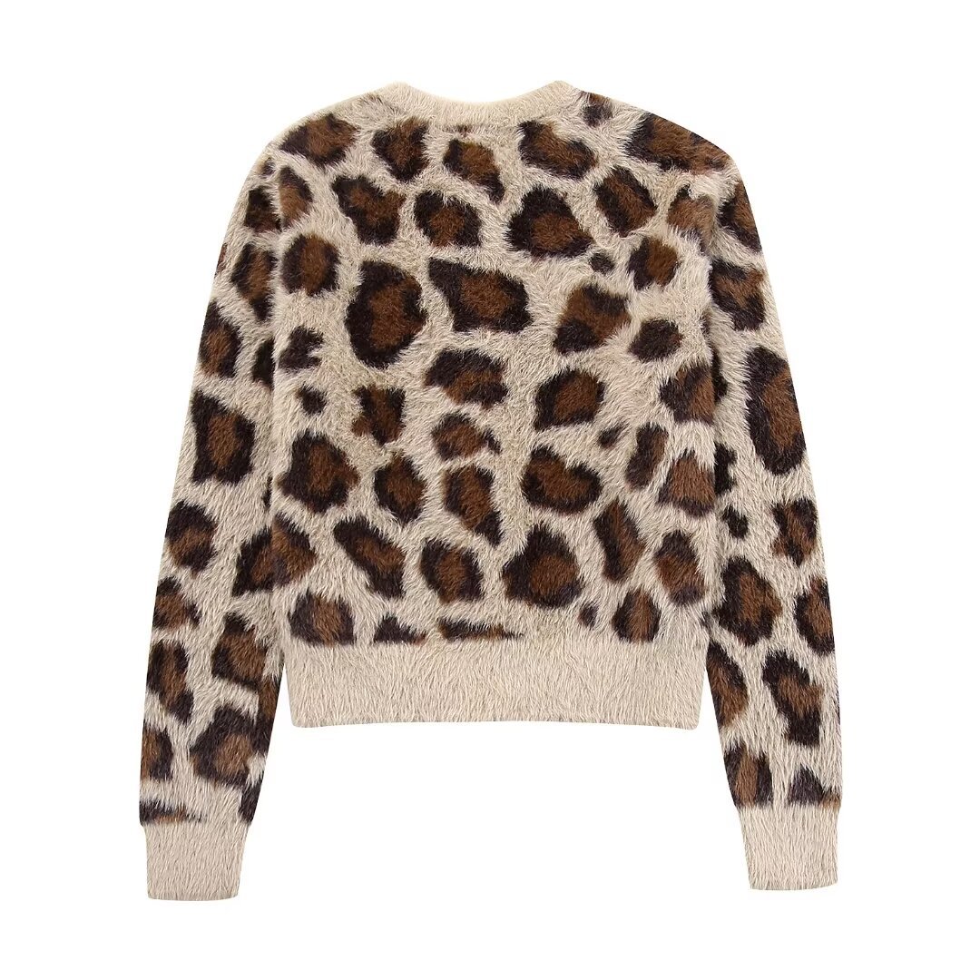 Women's Clothing Winter New Women's Round Neck Animal Pattern Jacquard Fur Effect Knitted Sweater Jacket_voghion.com