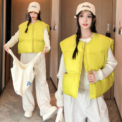 跨境糖果色羽绒棉服马甲女2025秋冬新款坎肩小个子无领棉马夹外套