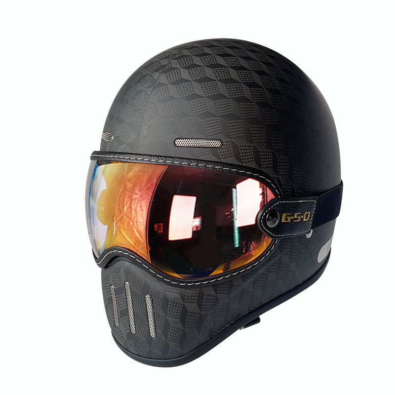 Motosiklet kaskı (dəbilqə) – Motuoche Carbon Fiber Retro - matte-three-dimensional-pattern-colored-visor-m55-56