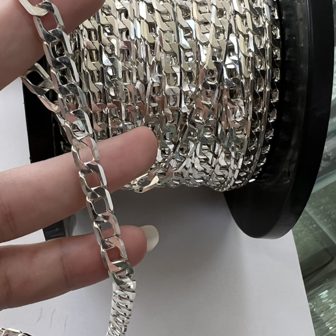 Halbfertige Figaro-Halskette aus 925er Sterlingsilber, 6 mm, seitlich, europäisch-amerikanisch-kubanischer Stil, grenzüberschreitend,_voghion.com