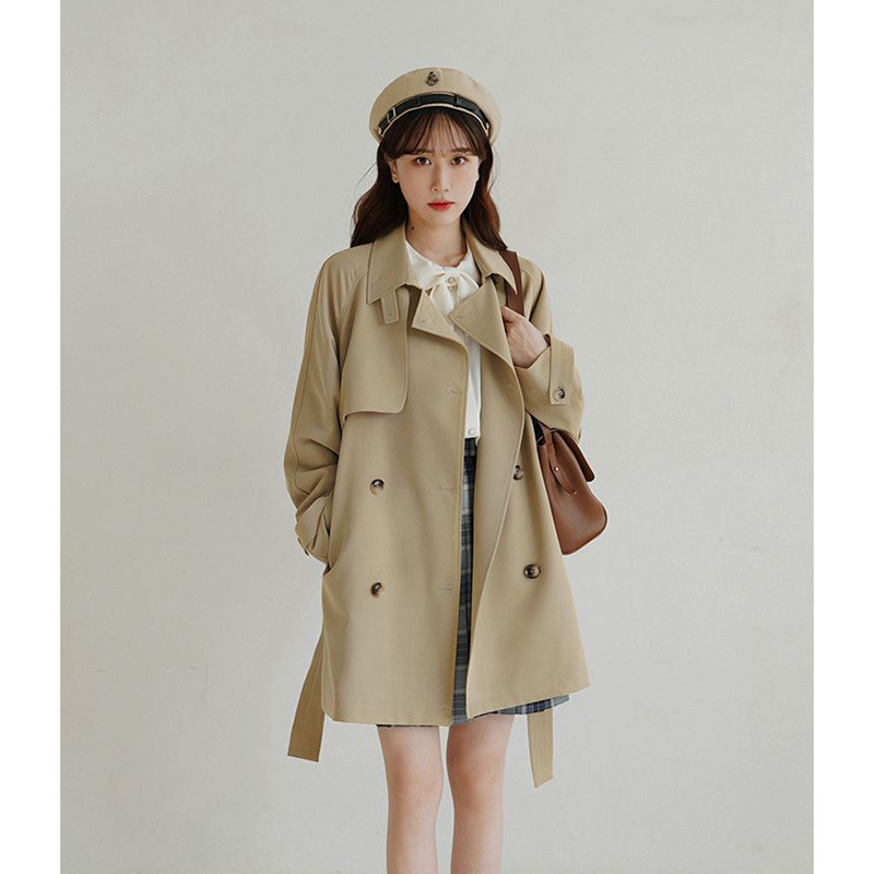 Autumn demi-season long khaki short trench coat