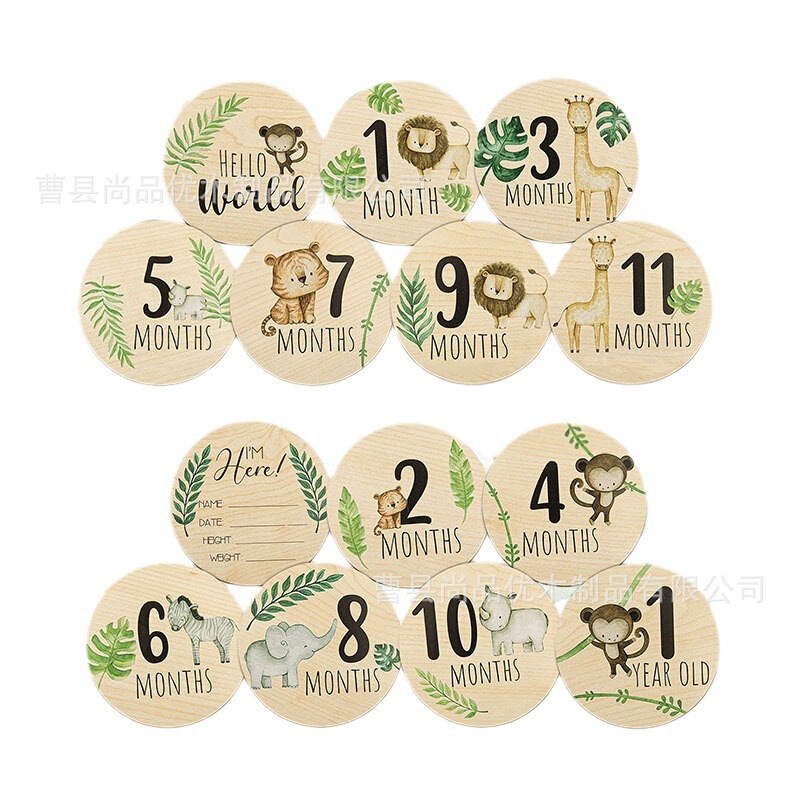 Wooden Baby monthly milestone card wooden welcome newborn photography props month round card logo props Wooden Baby monthly milestone card wooden welcome newborn photography props month round card logo props