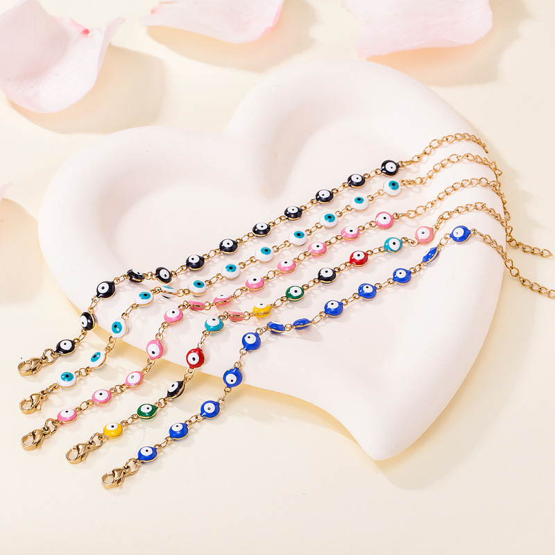 Titanium Steel Jewelry with 18K Gold Plating, Mixed Color Evil Eye Design, Personalized Stainless Steel Oil-Drip Eye Bracelet with a High-End Feel