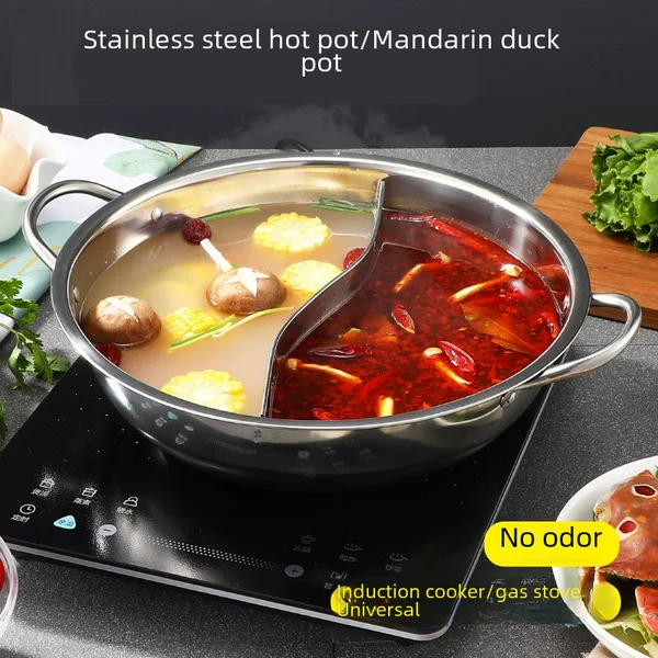 304 Stainless Steel Hot Pot with Lid, Suitable for Induction Cooker, Dual-Flavor Pot for Home Use, Suitable for Beef and Clear Soup