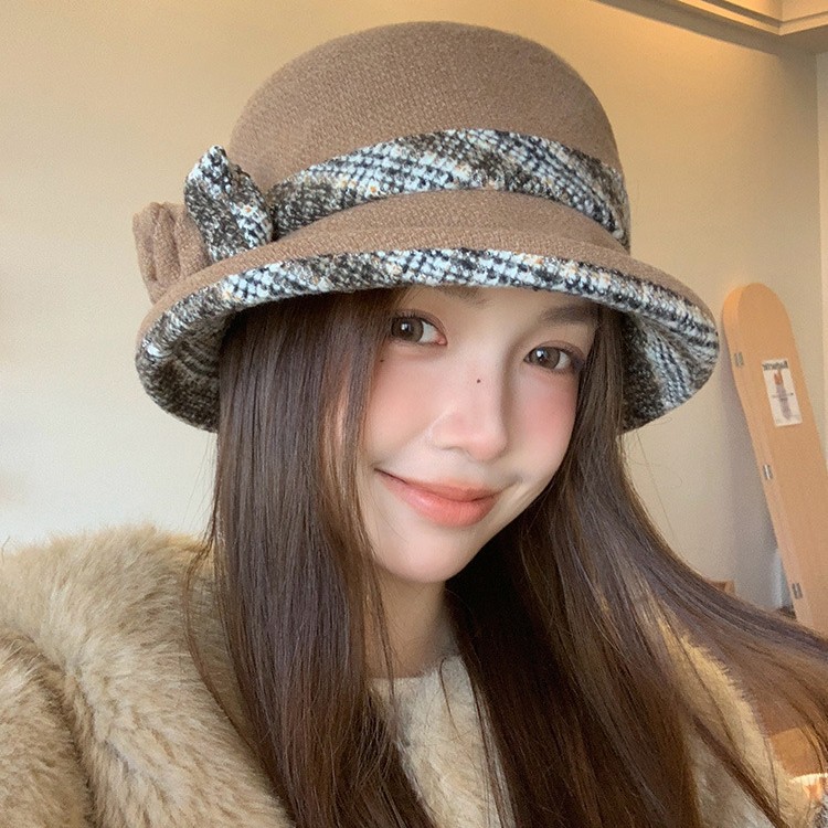 헵번 스타일 짧은 브림 패션 탑 모자 여성의 가을과 겨울 새로운 올 매치 우아한 어부 모자 패션 활 어머니 분지 모자