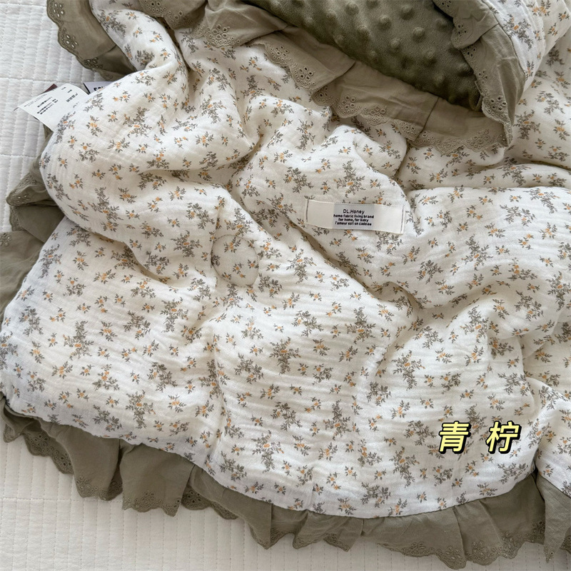 韩系田园风纯棉双层皱皱纱春秋被小清新碎花全棉保暖双人被可机洗|undefined