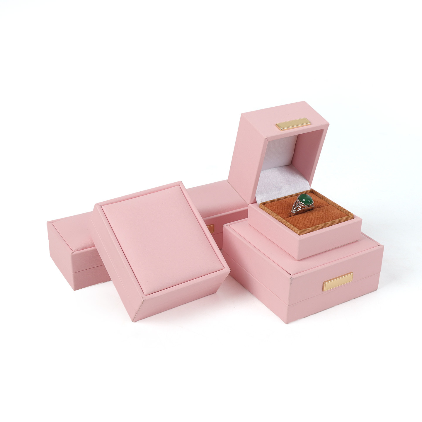 Caja de joyería de cuero de lujo ligera de oro de almacenamiento transfronterizo pulsera cuadrada caja de anillo de hebilla caja de joyería collar caja de embalaje de joyería image 4