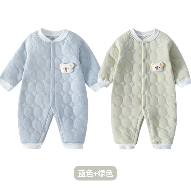 婧麒婴儿连体衣保暖春装夹棉婴幼儿宝宝衣服秋冬爬服哈衣薄棉套装|undefined