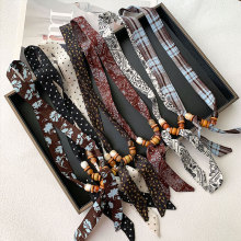 美拉德复古豹纹丝巾项链小众设计感百搭串珠毛衣链挂脖辣妹配饰