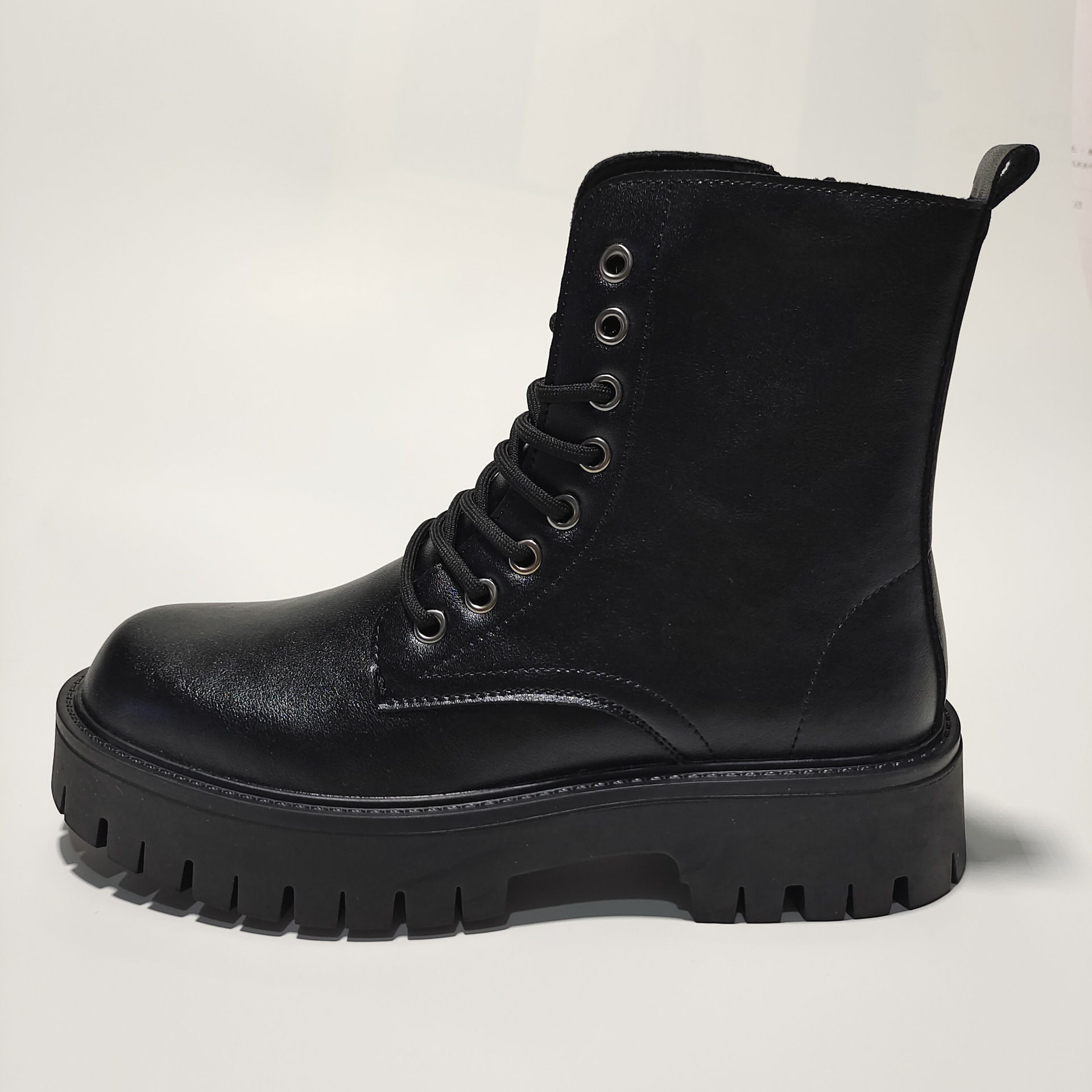 Side Zipper Martin Boots for Men, High-Top Genuine Leather Black Motorcycle Boots, Winter Height-Increasing Mid-Top Short Boots, Winter Warm Boots