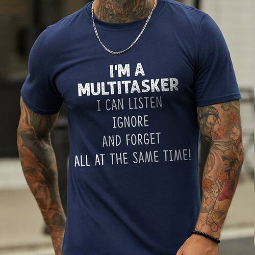 European and American independent website—Summer casual round-neck short-sleeved men's T-shirt with 3D letter print, made from cotton-like material, one-piece, straight-cut.