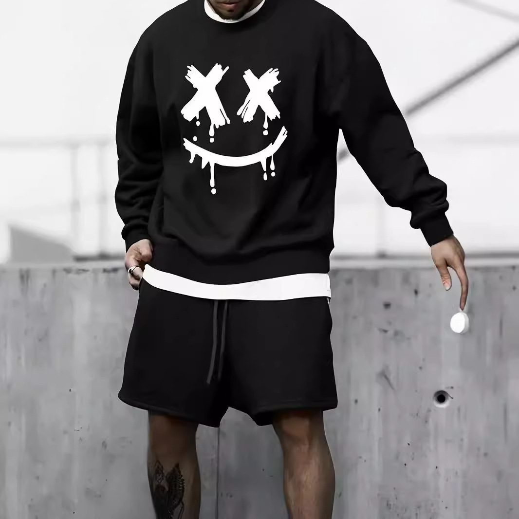 Diseño Smiley Smiley Sweet Pantalones cortos de manga larga 2024 Nuevo traje suelto de dos piezas de moda ME1 ML4