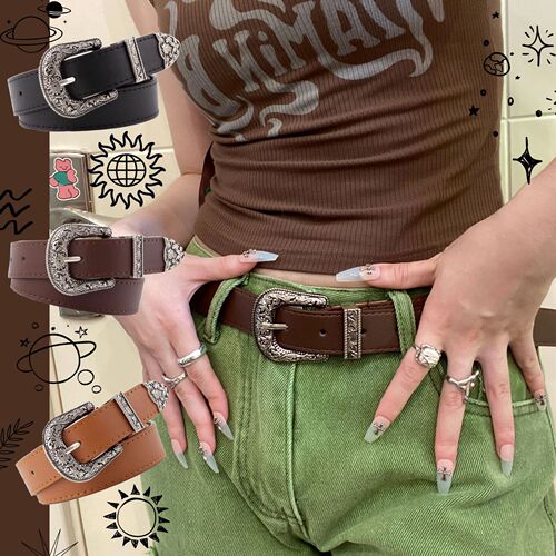 Punk European and American men's and women's belt ins Internet celebrity same style hot girl y2k subculture retro carved versatile denim belt
