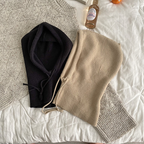 Korean Baraklava Hat Women Autumn Winter Ear Protection Hat Scarf Hooded Scarf Integrated Knitted Woolen Neck Gaiter Hat