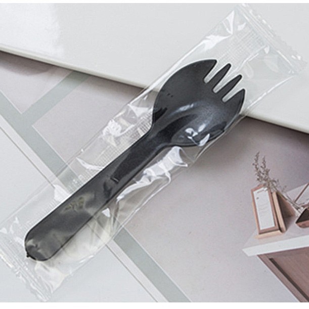 Cucharas desechables de plástico ecológico cucharas de tenedor de plástico cucharas de helado de embalaje independiente cucharas de tenedor de plástico cucharas de postre espesar