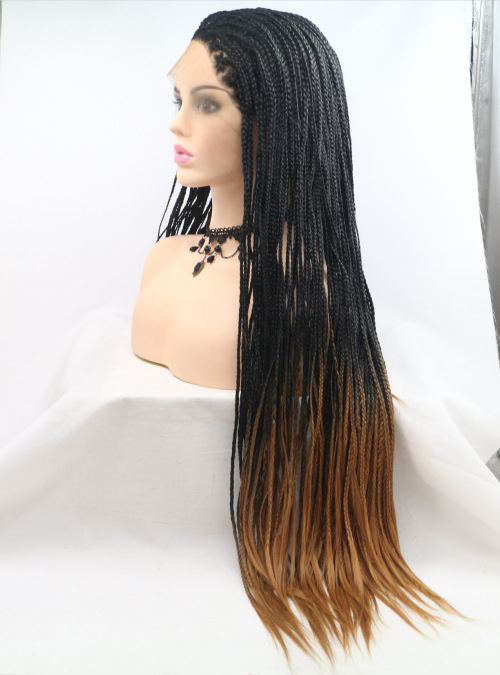 Negro y marrón de dos colores Amazon trenza sucia de tres hebras peluca europea y americana encaje delantero de mujer trenza de fibra química LW0255