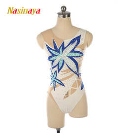 福诺艺术体操服考斯腾表演服女比赛裙子白加蓝色