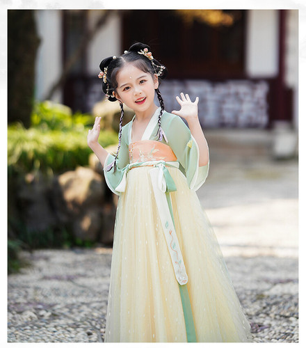 Green Hanfu girls fairy Dresses children Chinese ancient folk costume outfit ancient princess queen cosplay ru skirts kimono 