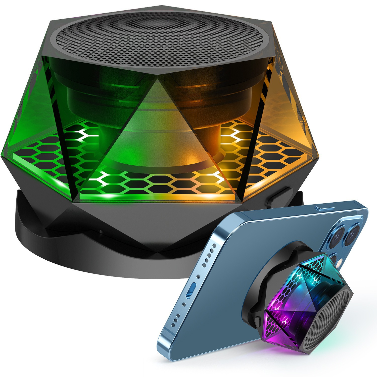 Bluetooth de absorción magnética luz de atmósfera portátil RGB inalámbrica ventosa altavoz pesado fábrica de subwoofer colorido 5 vatios