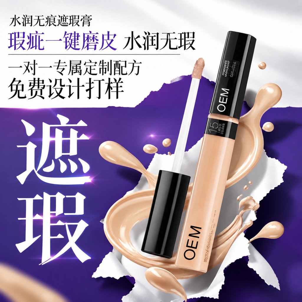 Oil-free natural concealer, custom label, moisturizing, non-creased, long-lasting, non-transferable, hydrating and brightening cosmetics.