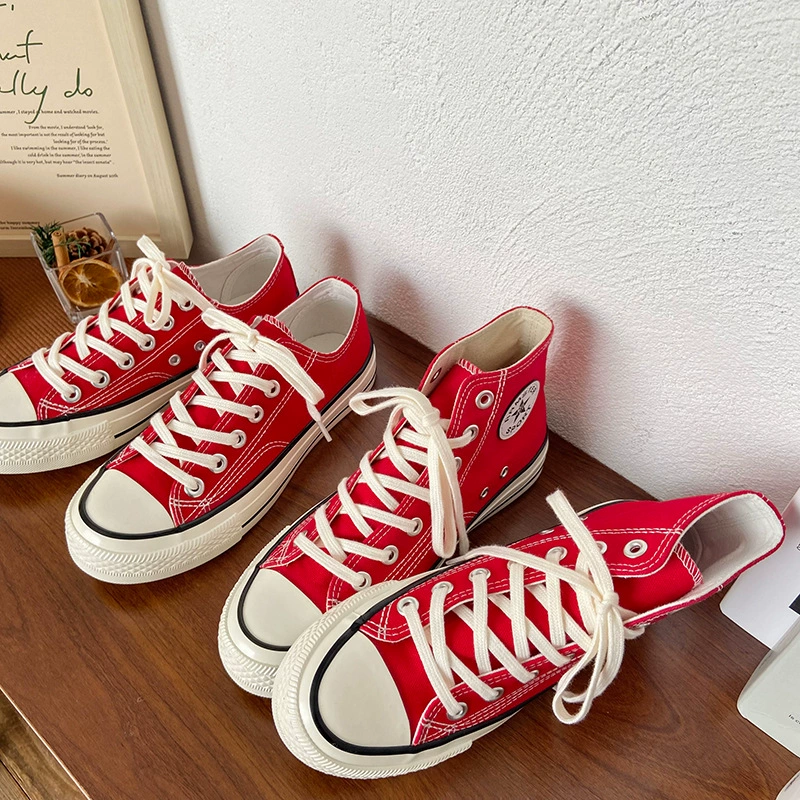 Новые цветные большие красные парусиновые туфли 1970-х годов с высоким берцем, женские классические универсальные туфли для скейтбординга в Корейском стиле для пар
