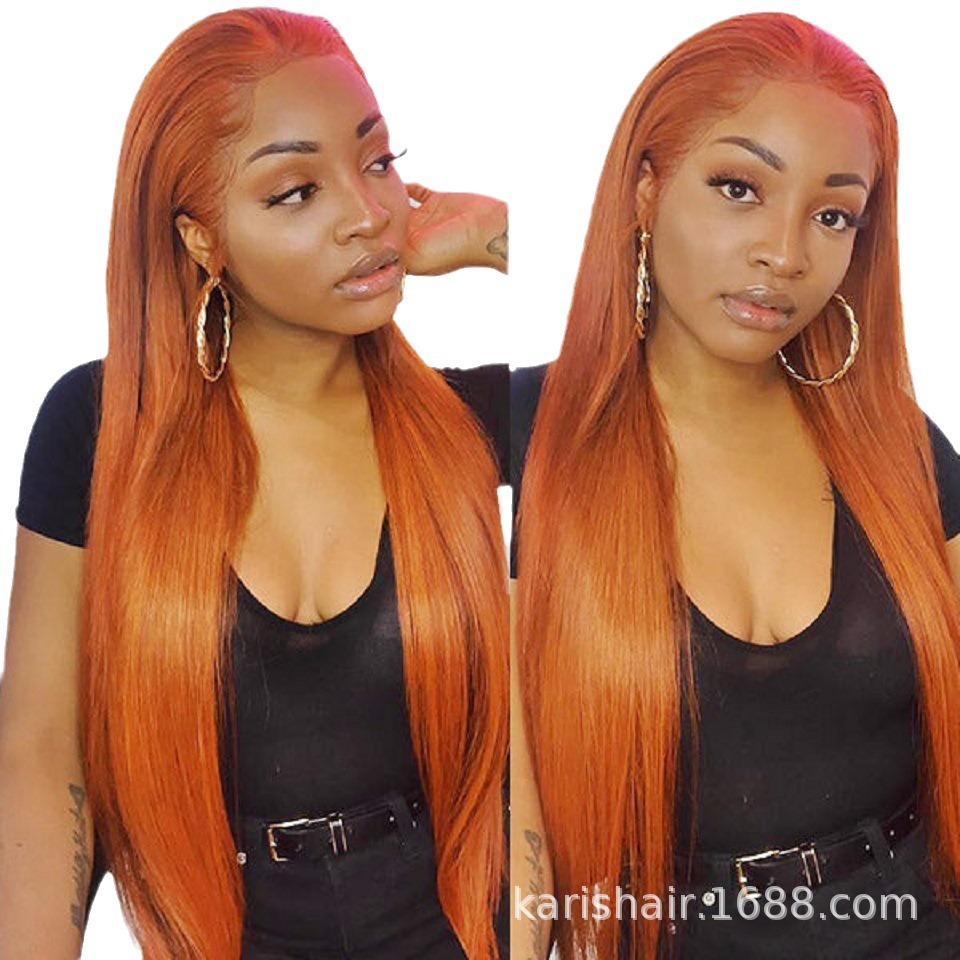 Peluca de jengibre cabello humano real cabello humano recto cabello humano real Peluca de encaje 350 naranja