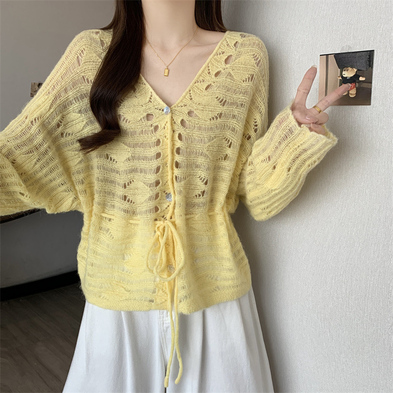 早秋新款设计感2025秋装新款女装镂空收腰显瘦针织衫女上衣A6602|undefined