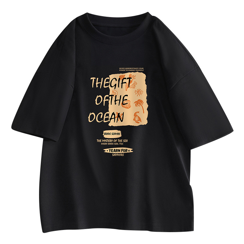 NASAGISS nombre conjunto pesado algodón camiseta de manga corta hombres y mujeres misma marca de moda suelta pareja juventud verano