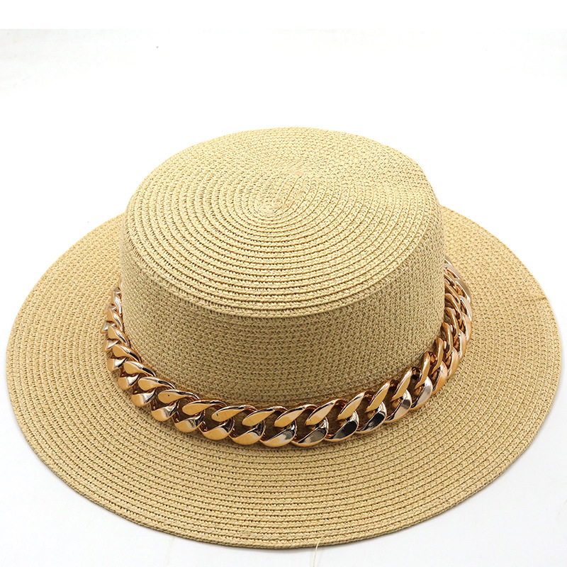 New Flat Top Hat Straw Hat Women's Summer Beach Hat Sun-proof Vacation Seaside Hat Flat Brim Fedora Hat display picture 10