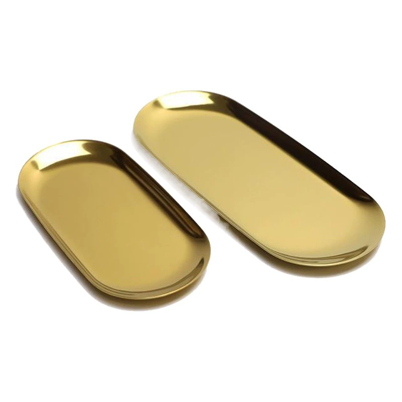 Скандинавский поднос из нержавеющей стали золотистого цвета, овальной формы, для хранения украшений, металлический поднос для закусок, сервировочный поднос, посуда