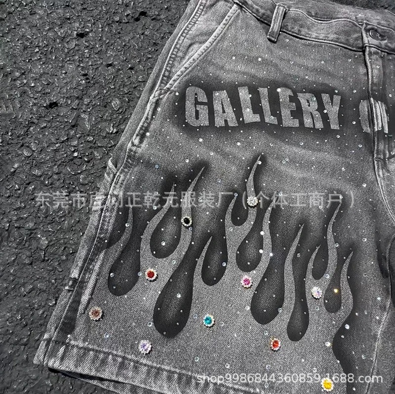 外贸直销夏季Y2K嘻哈潮流图案印花牛仔短裤高街日系休闲五分裤子|undefined