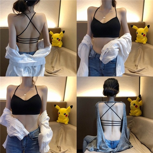 Hot girl's sexy suspender tube top without steel ring, anti-exposure breathable sports chest wrap, sexy big backless underwear for women