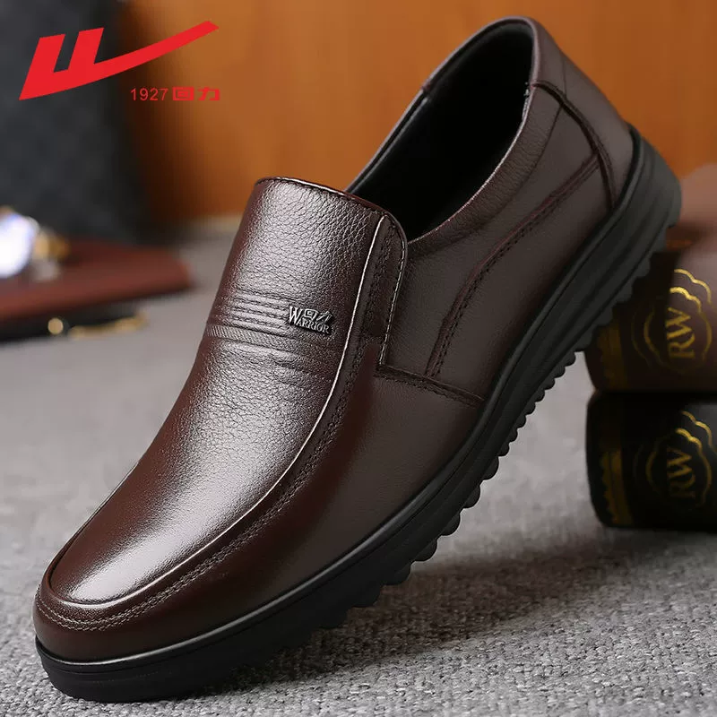 Warrior, breathable footwear, shoes for leisure for leather shoes, genuine leather, for middle age, soft sole