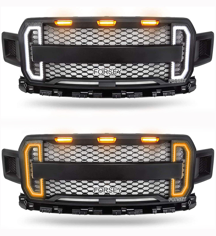 Suitable for 18-19 Ford Raptor F-150 front grille with lights and front bumper center mesh
