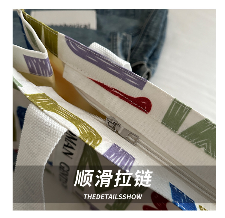 Large-capacity letter canvas bag 2025 new style ins printed versatile shoulder bag for commuting and portable ladies' tote bag undefined