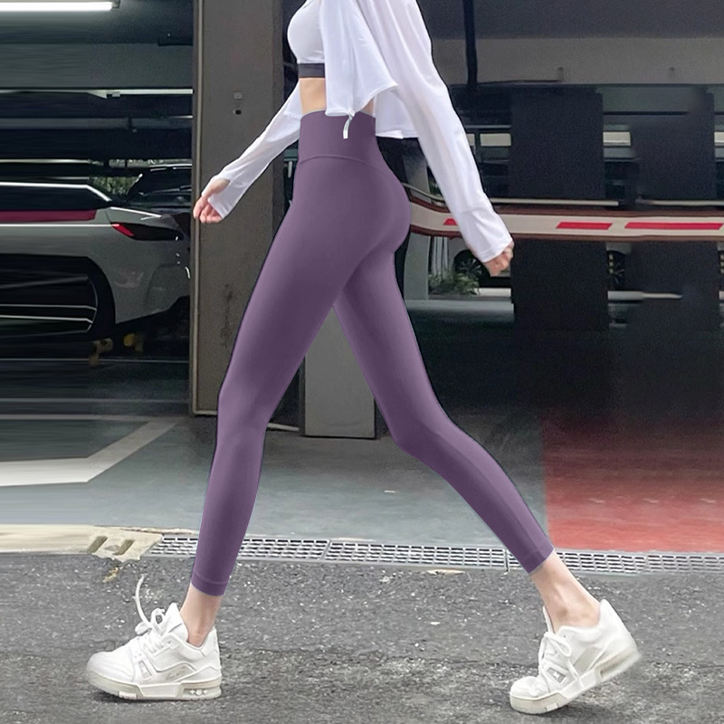 Pantalones de yoga desnudos, fitness, running, leggings ajustados, cintura alta, caderas, abdomen elástico, pantalones de tiburón