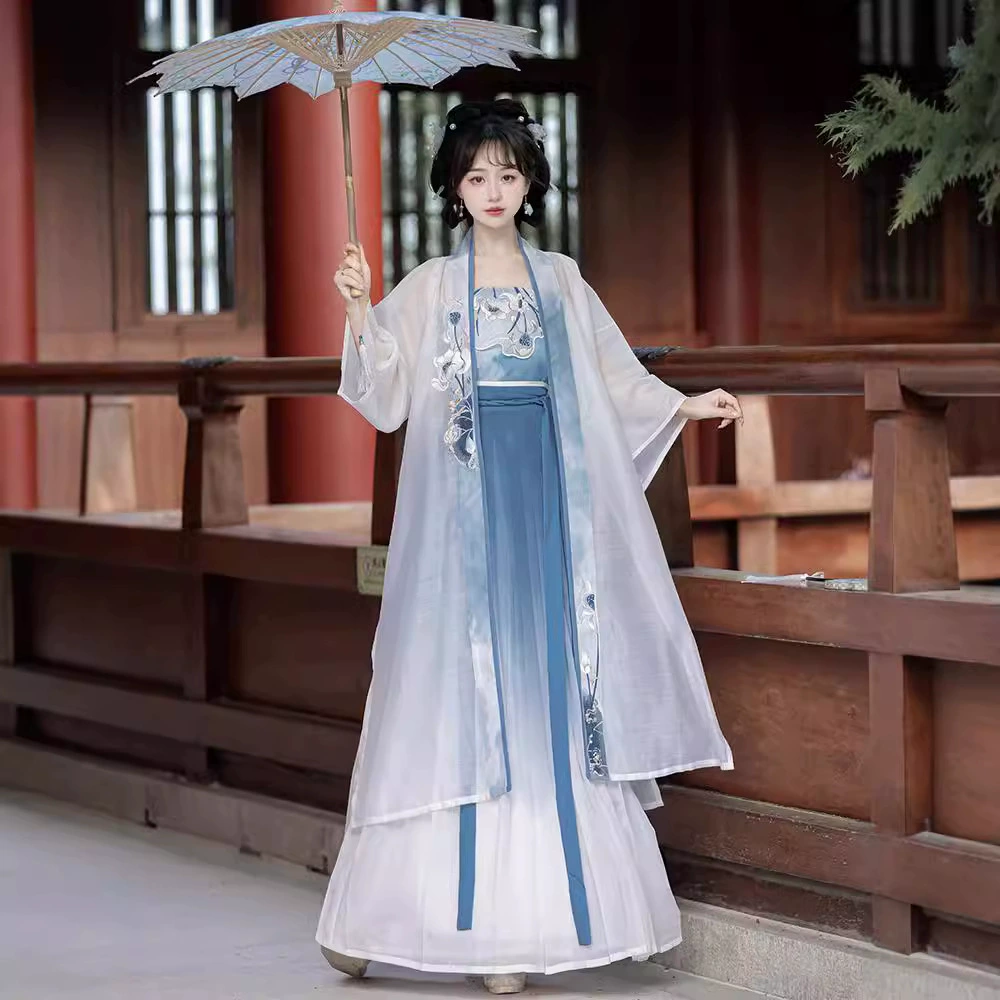 Bai He Оригинальная песня Hanfu женская вышивка Song Yu zi подтяжка с талией плиссированная юбка Летний ежедневный костюм Hanfu