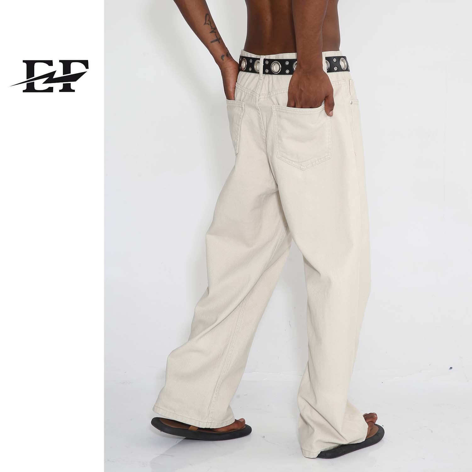 EF JEANS | 2023 Four Seasons New Straight Tube Loose Korean Simple Medium High Waist Solid Color JEANS Apricot